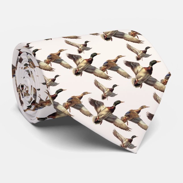 Flying Mallard Ducks On Ivory Tie (Rolled)