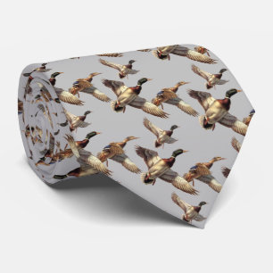 Flying Mallard Ducks On Light Gray Tie