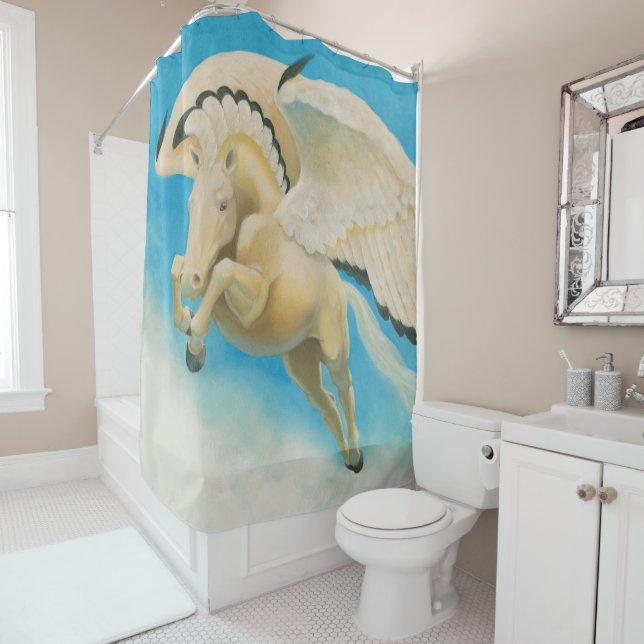 Flying Mesa Pegasus Shower Curtain (In Situ)