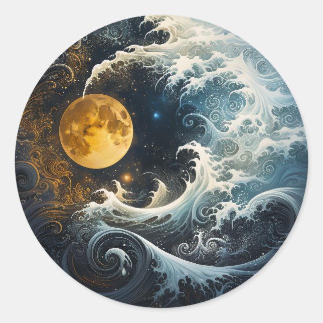 Flying Moon Yin Yang Martial Arts Classic Round Sticker (Front)