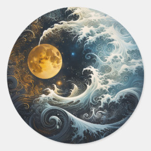 Flying Moon Yin Yang Martial Arts Classic Round Sticker