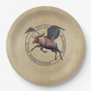 Flying Moose Aviation Logo Paper Plate