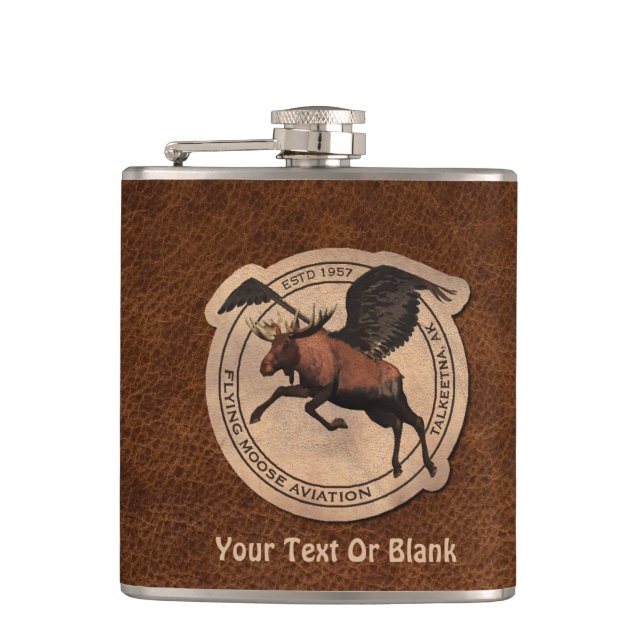 Flying Moose Aviation Patch Hip Flask (Front)