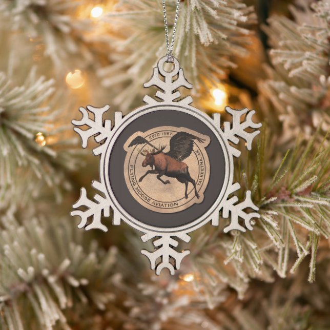 Flying Moose Aviation Patch Snowflake Pewter Christmas Ornament (Tree)