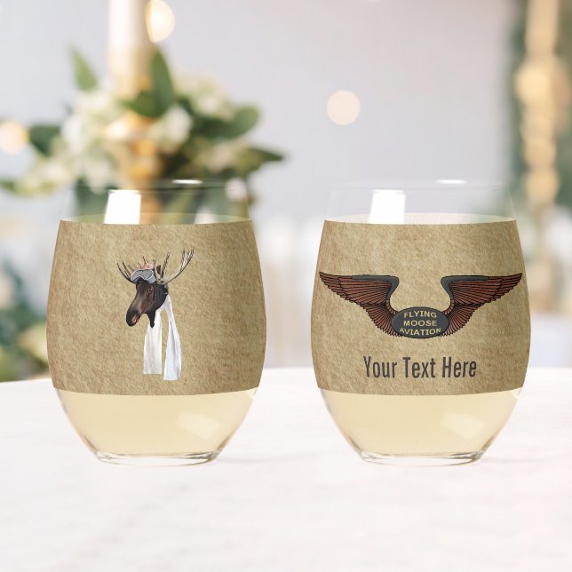 Flying Moose Bush Pilot Stemless Wine Glass (Insitu (Wedding))