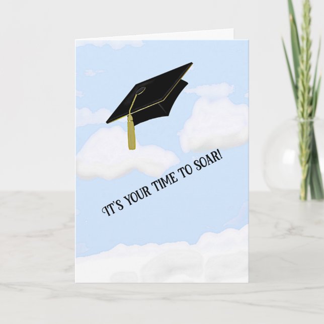 Flying Mortarboard Cap Graduation  Card (Front)