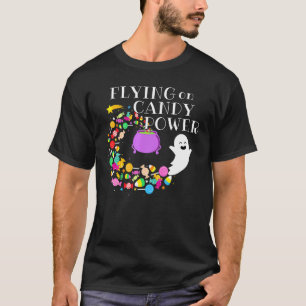 Flying On Candy Power Happy Cute Ghost Halloween C T-Shirt