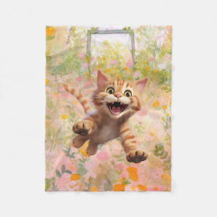 Flying Orange Tabby Cat In A Garden Fleece Blanket