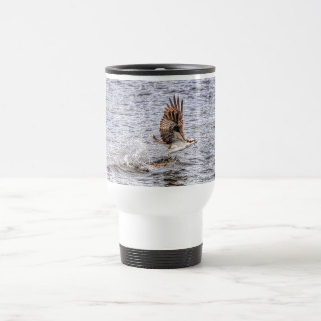 Flying Osprey & Fish HDR Wildlife Photo Gift Travel Mug (Center)