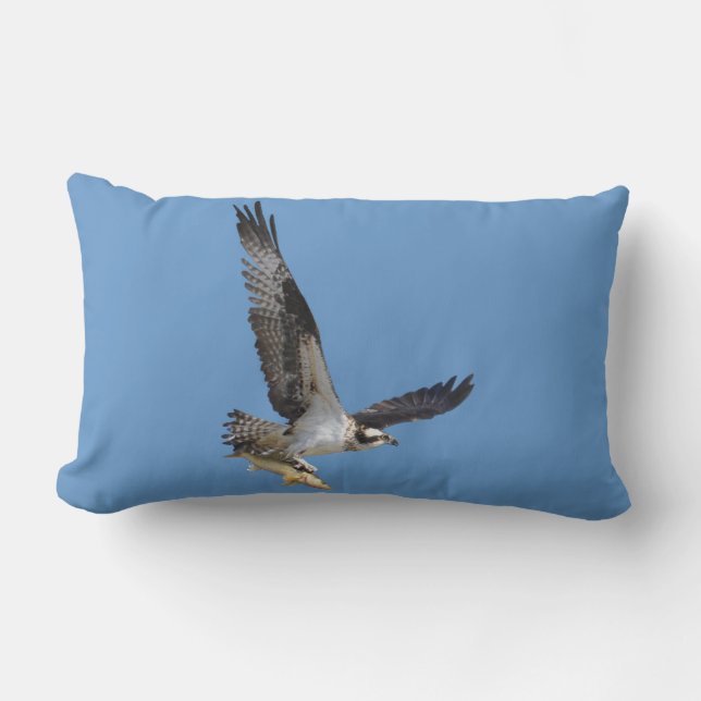 Flying Osprey & Fish Wildlife Photography Lumbar Cushion (Front)