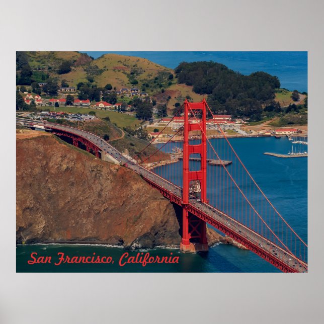 Flying Over San Francisco Golden Gate Bridge Poster (Front)