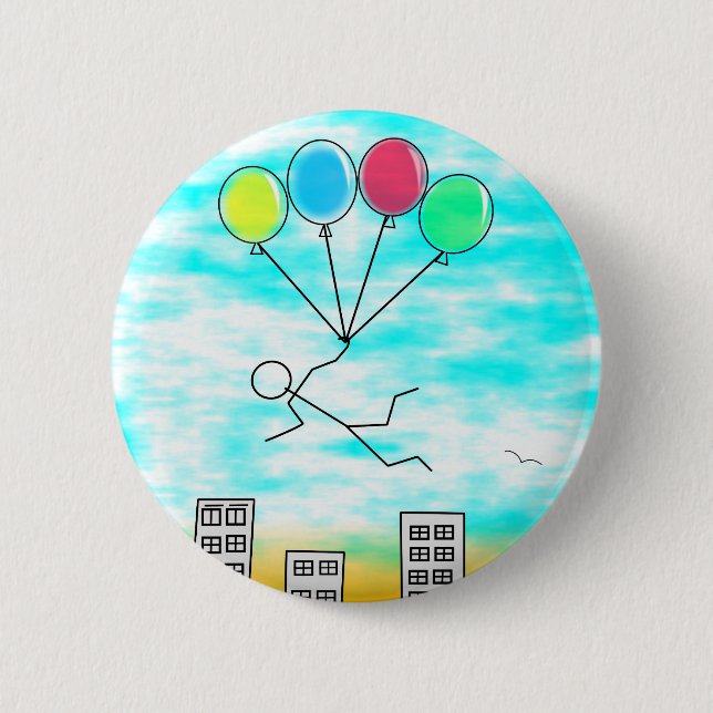 Flying Over The City With Balloons 6 Cm Round Badge (Front)