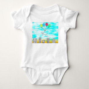 Flying Over The City with Balloons Baby Bodysuit