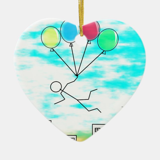 Flying Over The City With Balloons Ceramic Tree Decoration (Front)