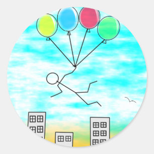 Flying Over The City with Balloons Classic Round Sticker
