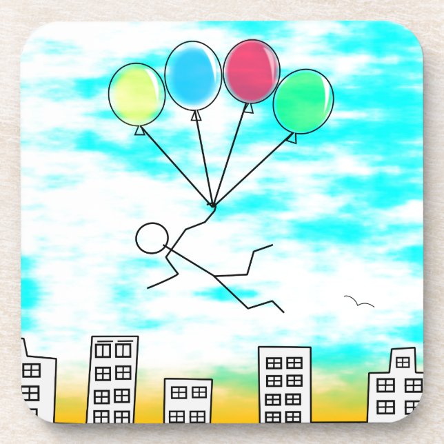 Flying Over The City With Balloons Coaster (Front)