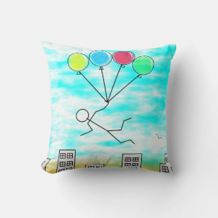 Flying Over The City with Balloons Cushion
