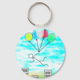 Flying Over The City with Balloons Key Ring
