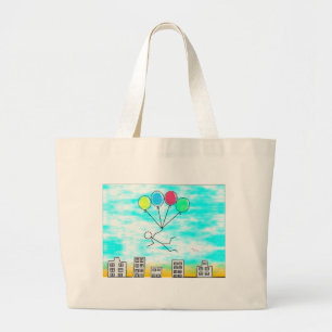 Flying Over The City With Balloons Large Tote Bag