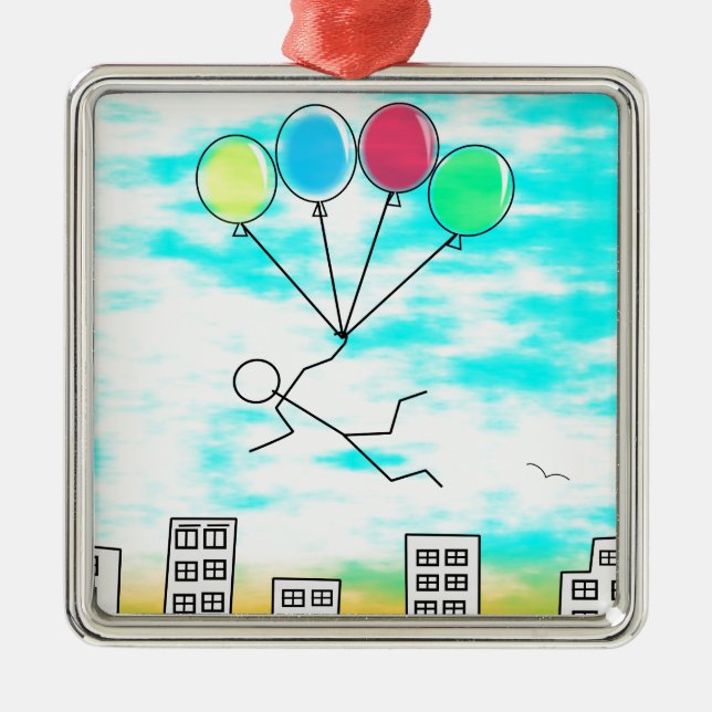 Flying Over The City With Balloons Metal Tree Decoration (Front)