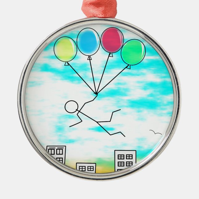 Flying Over The City With Balloons Metal Tree Decoration (Front)
