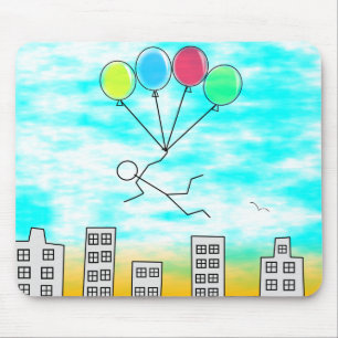 Flying Over The City with Balloons Mouse Mat