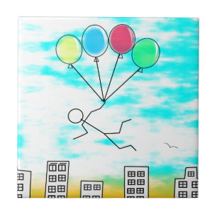 Flying Over The City With Balloons Tile