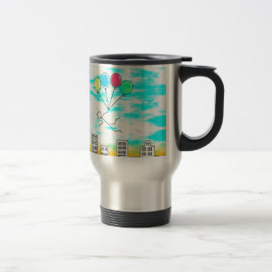 Flying Over The City With Balloons Travel Mug