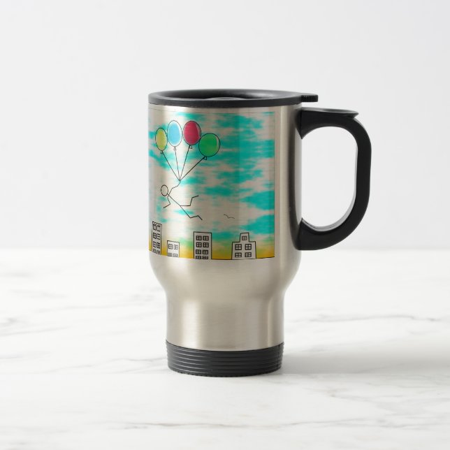 Flying Over The City With Balloons Travel Mug (Right)