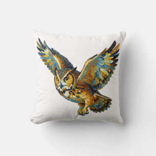 Flying Owl Abstract Colorful Brushstroke Art Cushion