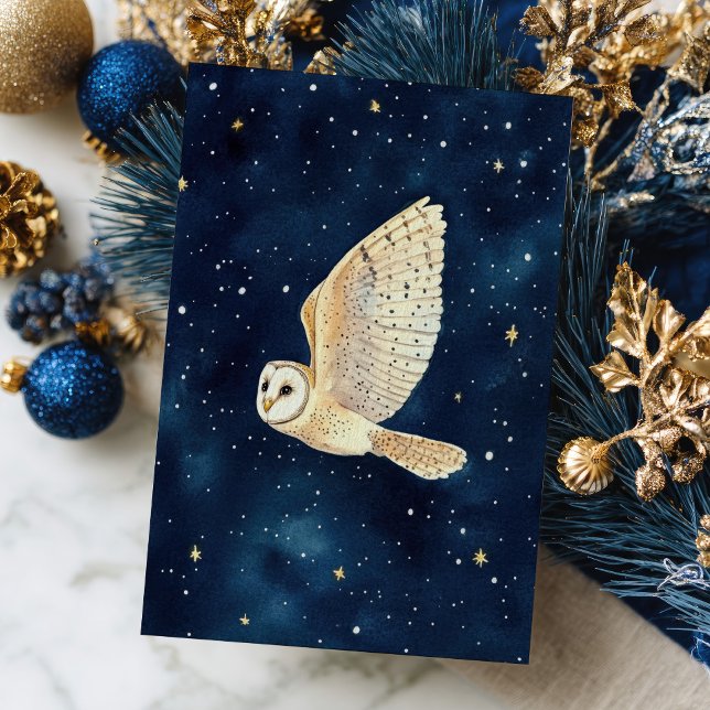 Flying Owl Starry Night Sky Watercolor Christmas  Postcard (Creator Uploaded)