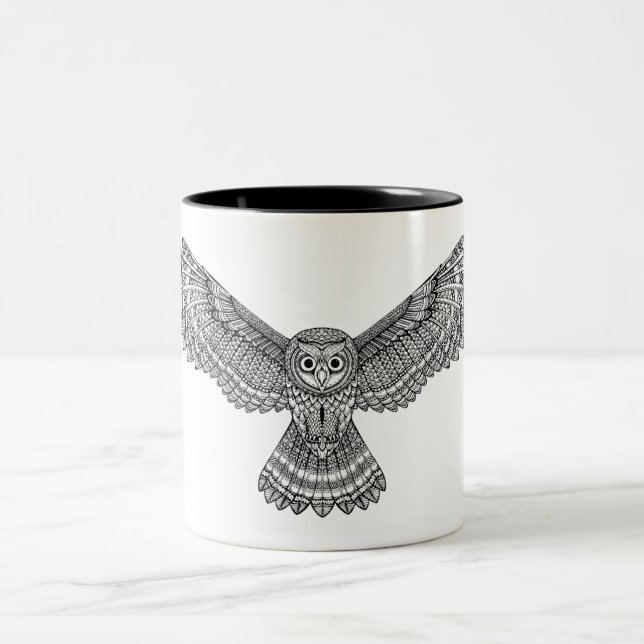Flying Owl Zendoodle Two-Tone Coffee Mug (Center)