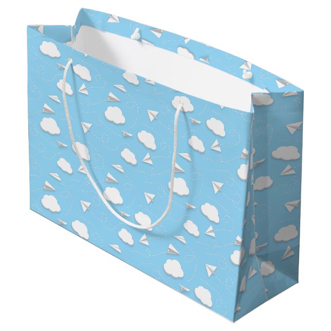 flying paper aeroplanes puffy clouds ANY colour Large Gift Bag (Back Angled)