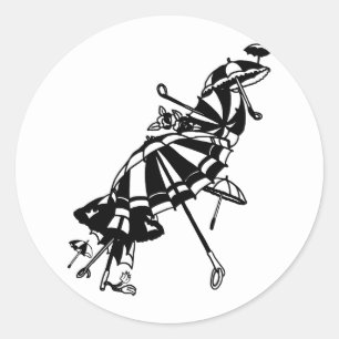 flying Parasols Umbrellas Ink art Illustration  Classic Round Sticker