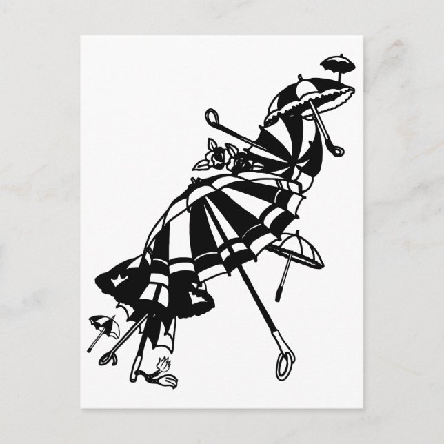 flying Parasols Umbrellas Ink art Illustration  Postcard (Front)