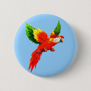 flying parrot 6 cm round badge