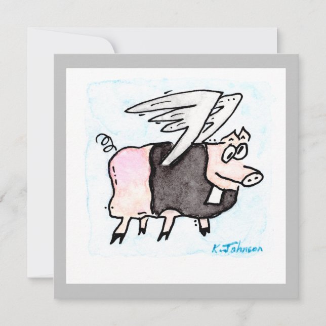 "Flying Pastor Pig" Greeting Card (Front)