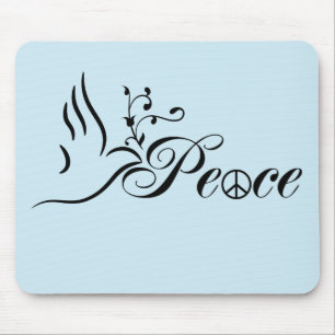 Flying Peace Dove Olive Branch Blue Background Mouse Mat