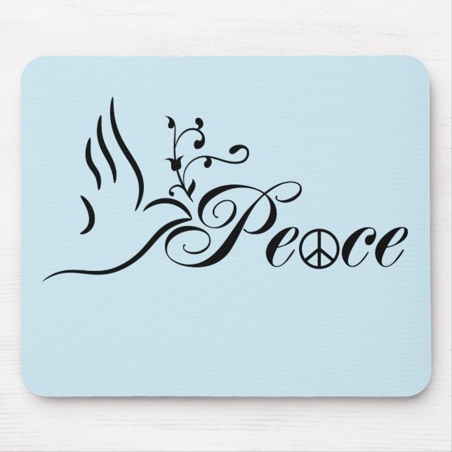 Flying Peace Dove Olive Branch Blue Background Mouse Mat (Front)