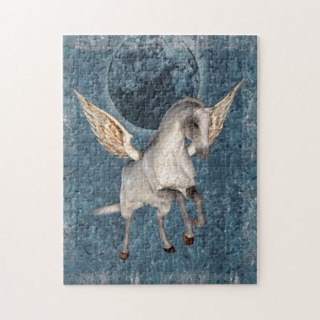 Flying Pegasus Blue Moon Fantasy Horse Art Jigsaw Puzzle (Vertical)