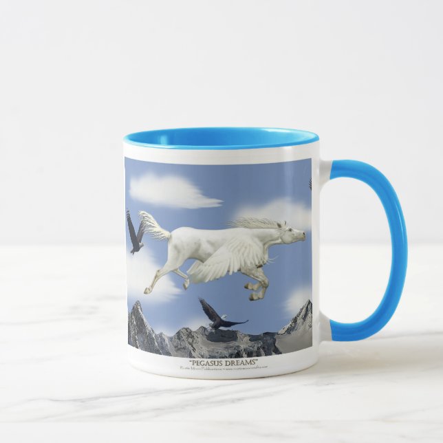 Flying Pegasus, Eagle & Mountains Fantasy Art Mug (Right)