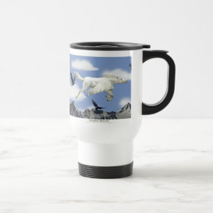 Flying Pegasus, Eagles & Mountains Fantasy Art Travel Mug
