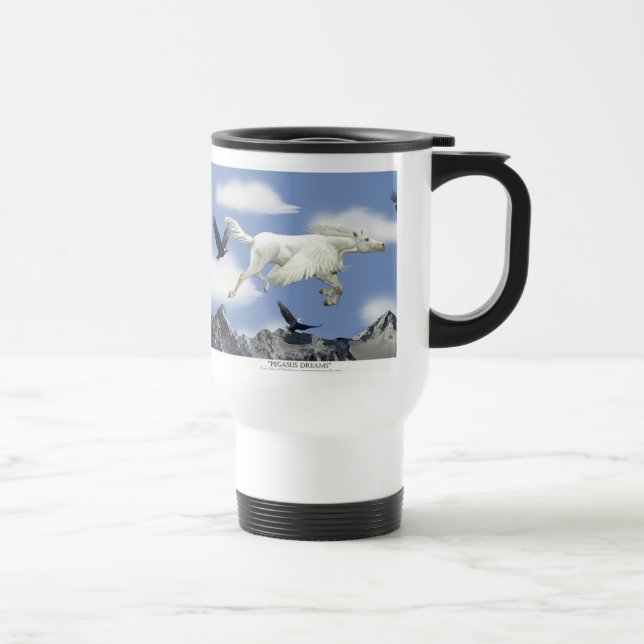 Flying Pegasus, Eagles & Mountains Fantasy Art Travel Mug (Right)