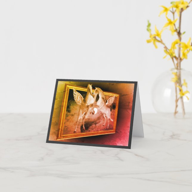 Flying Pegasus Fantasy Horse Art Note Card (Yellow Flower)