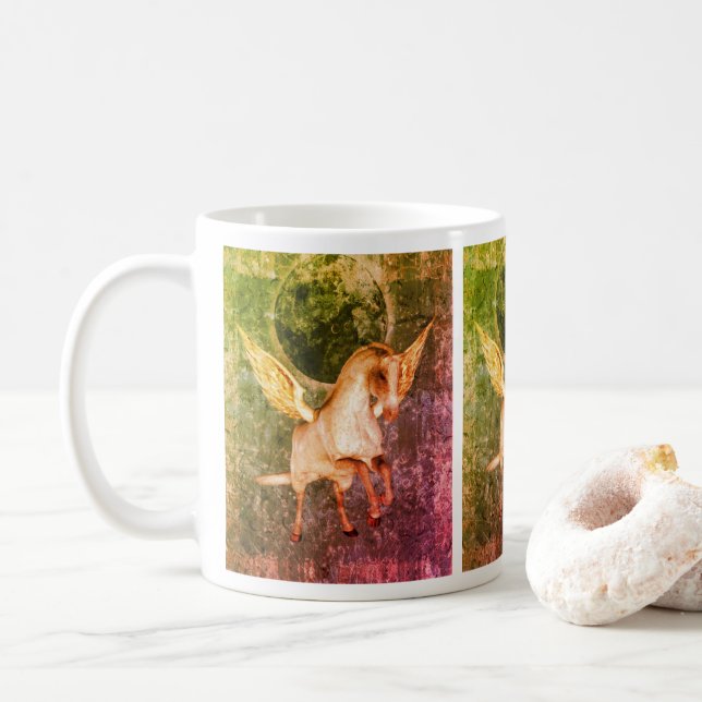 Flying Pegasus Horse Art Fantasy  Coffee Mug (With Donut)