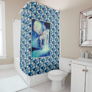 Flying Pegasus Unicorn Waterfall    Shower Curtain