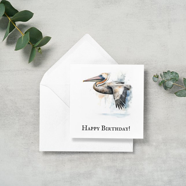 Flying pelican in watercolor, customisable holiday card (Creator Uploaded)