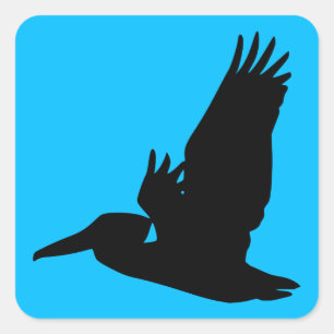 Flying Pelican Silhouette Sky Blue Square Sticker