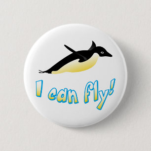 Flying penguin 6 cm round badge