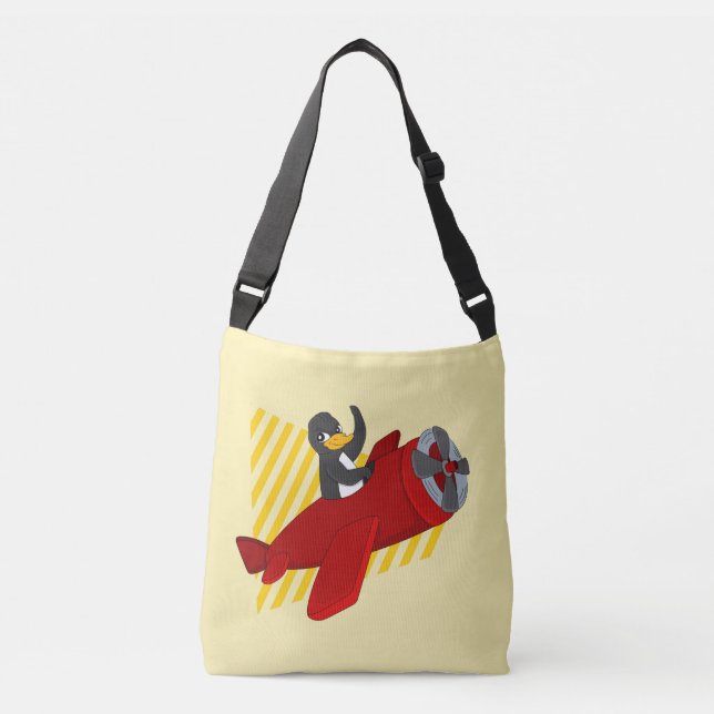 Flying penguin cartoon crossbody bag (Front)